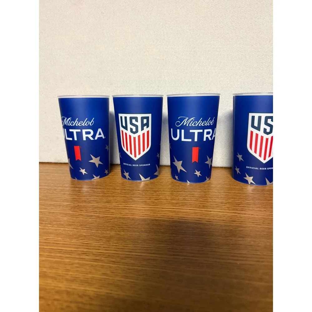 Michelob ULTRA Team USA Soccer Plastic Cups Blue Patriotic Stars Set of 5